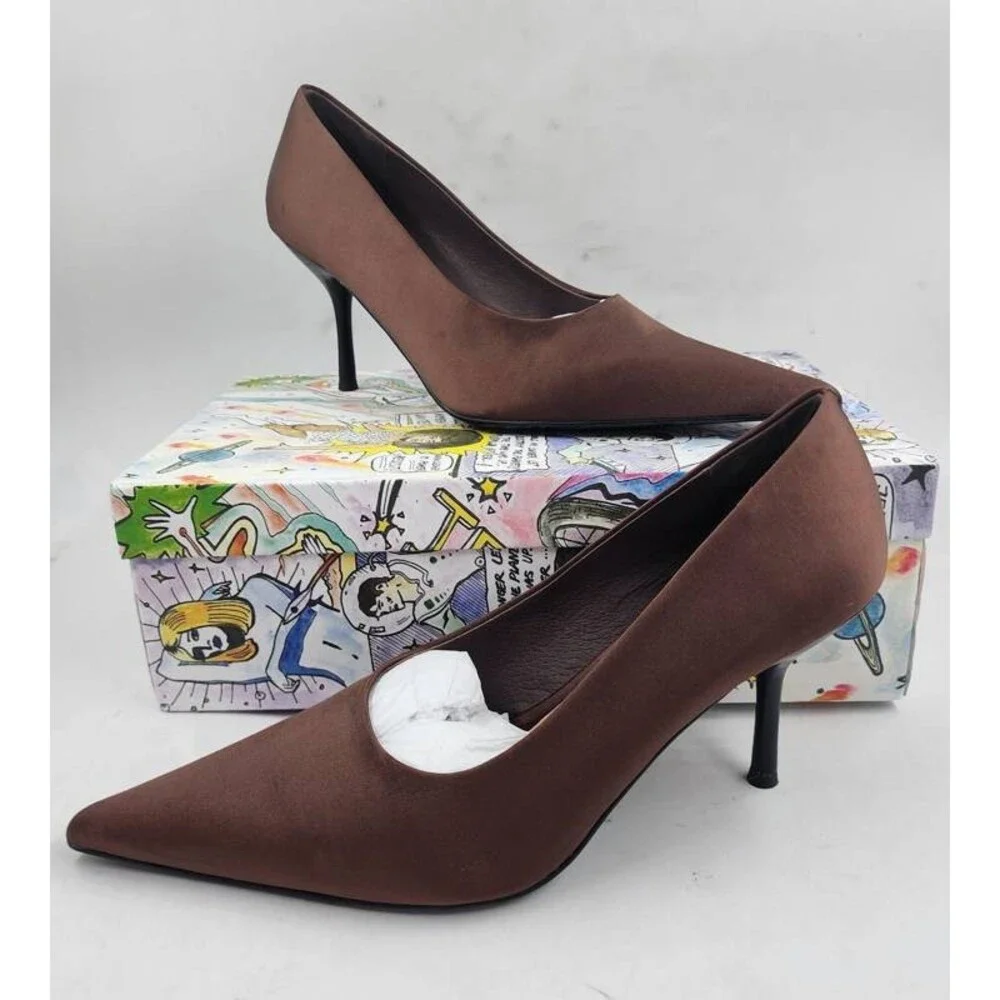 Jeffrey Campbell Chosen Pointed Toe Stiletto Pumps Women's 8 Brown Silk Slip On